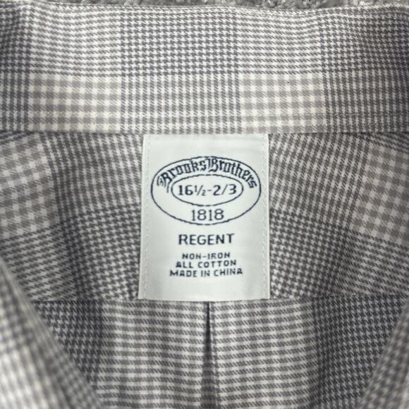 Brooks Brothers Dress Shirt 16.5 2/3 Plaid Non Iron Cotton Houndstooth Gray - Picture 3 of 12